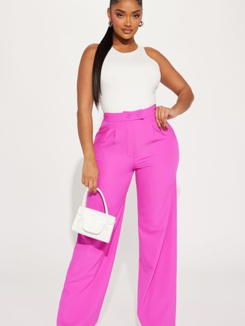Fashion Nova High-Waist Wide Leg Pants in Bright Pink